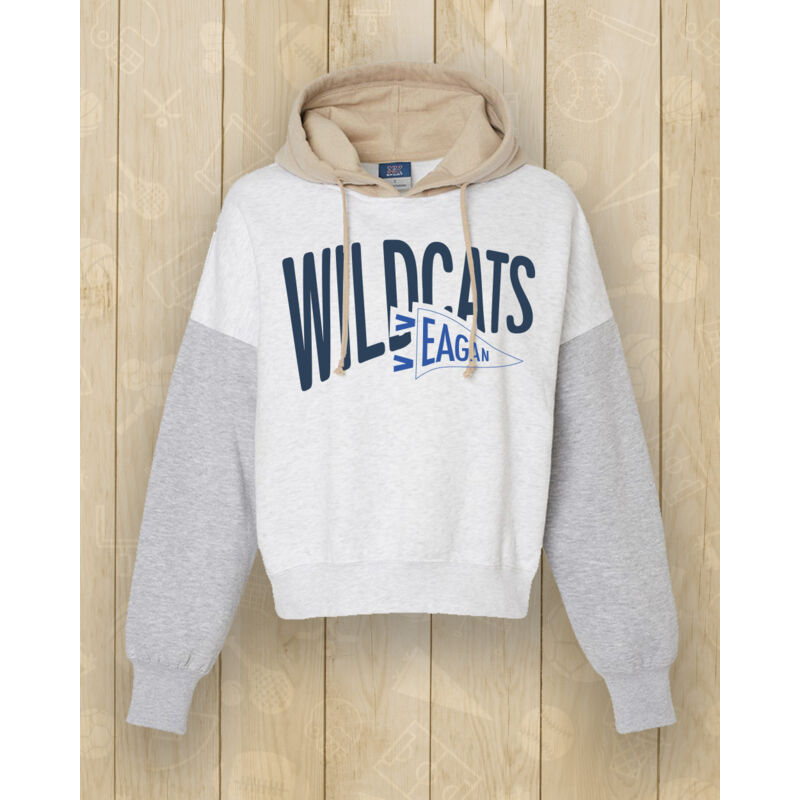 MV Sport - Women's Sueded Fleece Colorblocked Crop Hooded Sweatshirt - Printed Logo ** Add Name for $5! ** Thumbnail